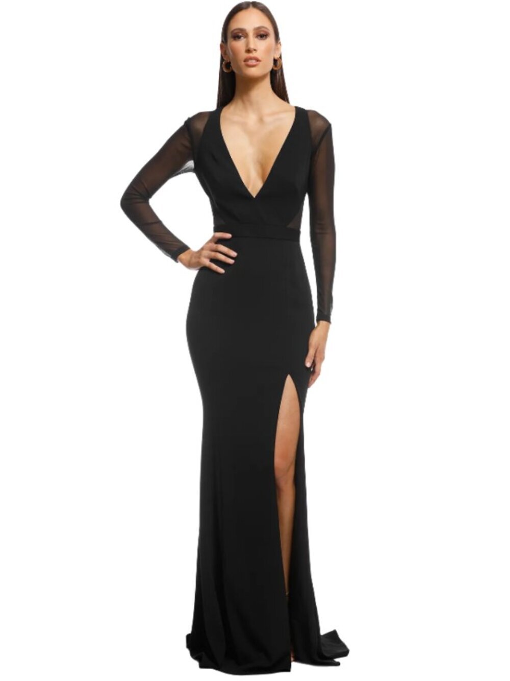 Jay Godfrey Edun Maxi Gown Women's 4 Black Mesh Sheer Slit Formal Wedding Gala